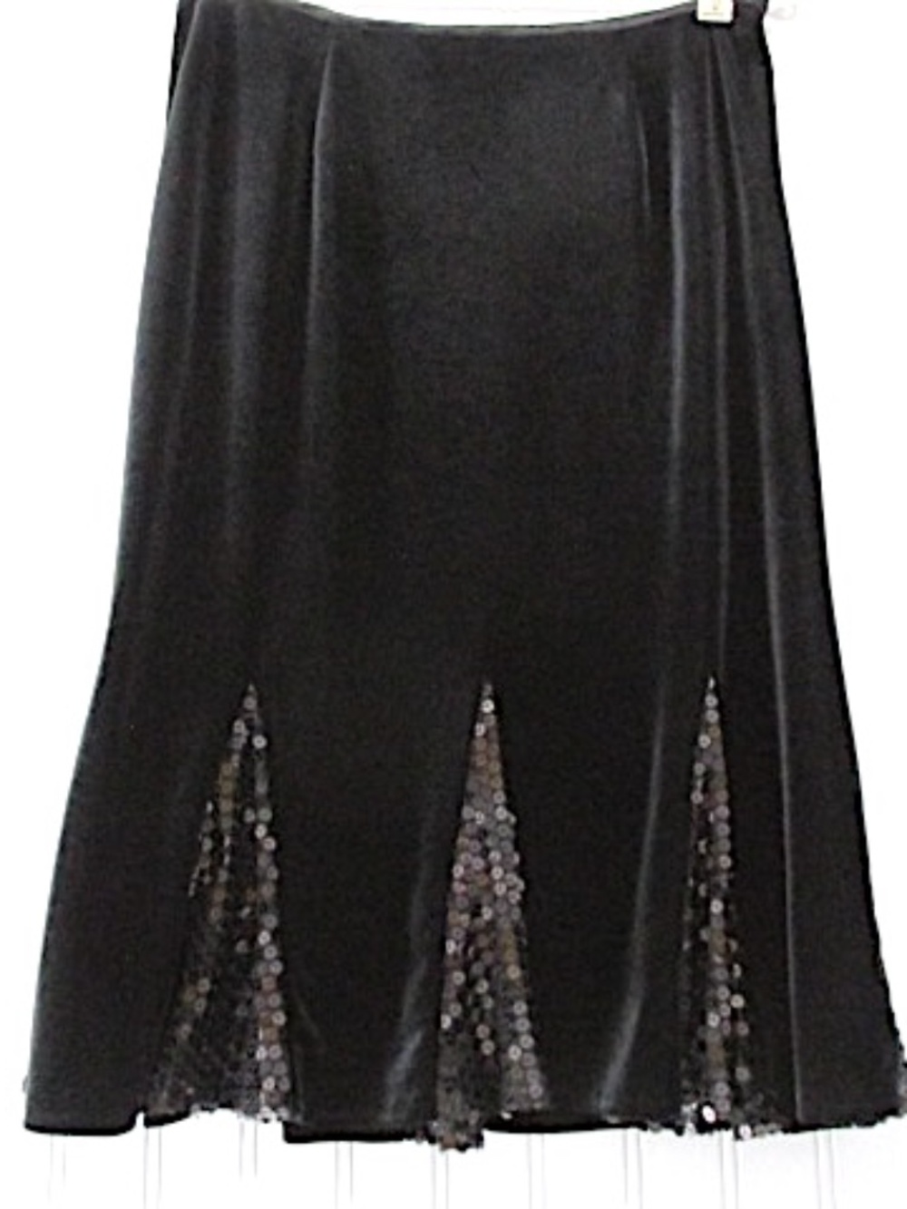 Black Velvet Trumpet Skirt with Sequined Inserts, Size 8